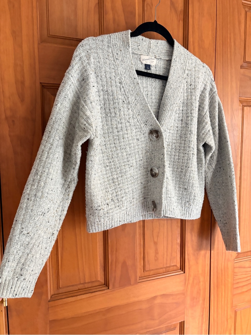 Waffle Knit Cardigan Flecked Grey Size Small